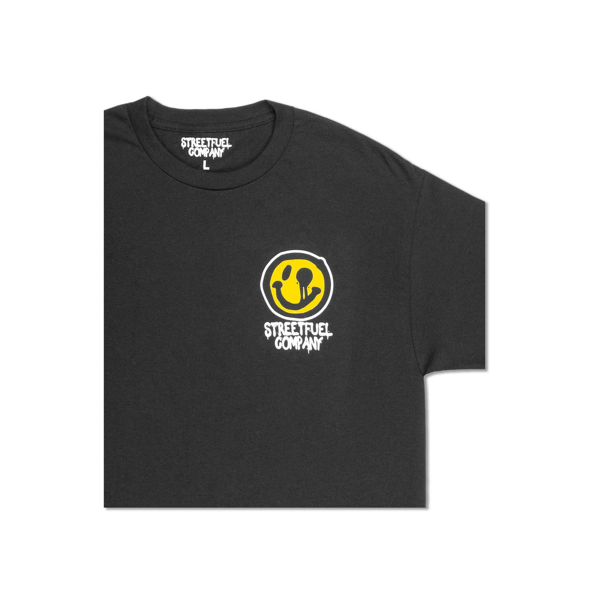 For The Streets black t-shirt front pocket logo close-up