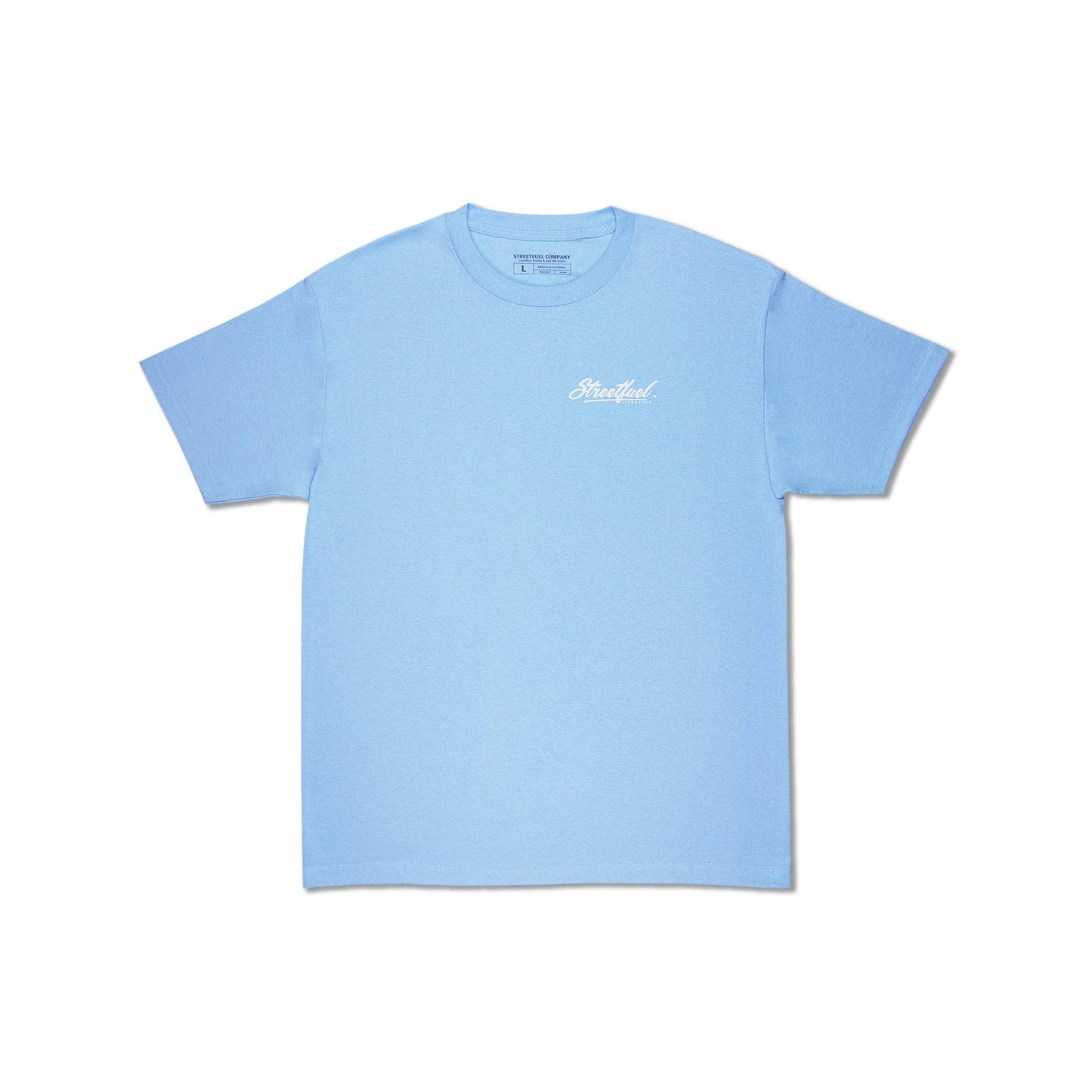 Blue tee with small front logo print