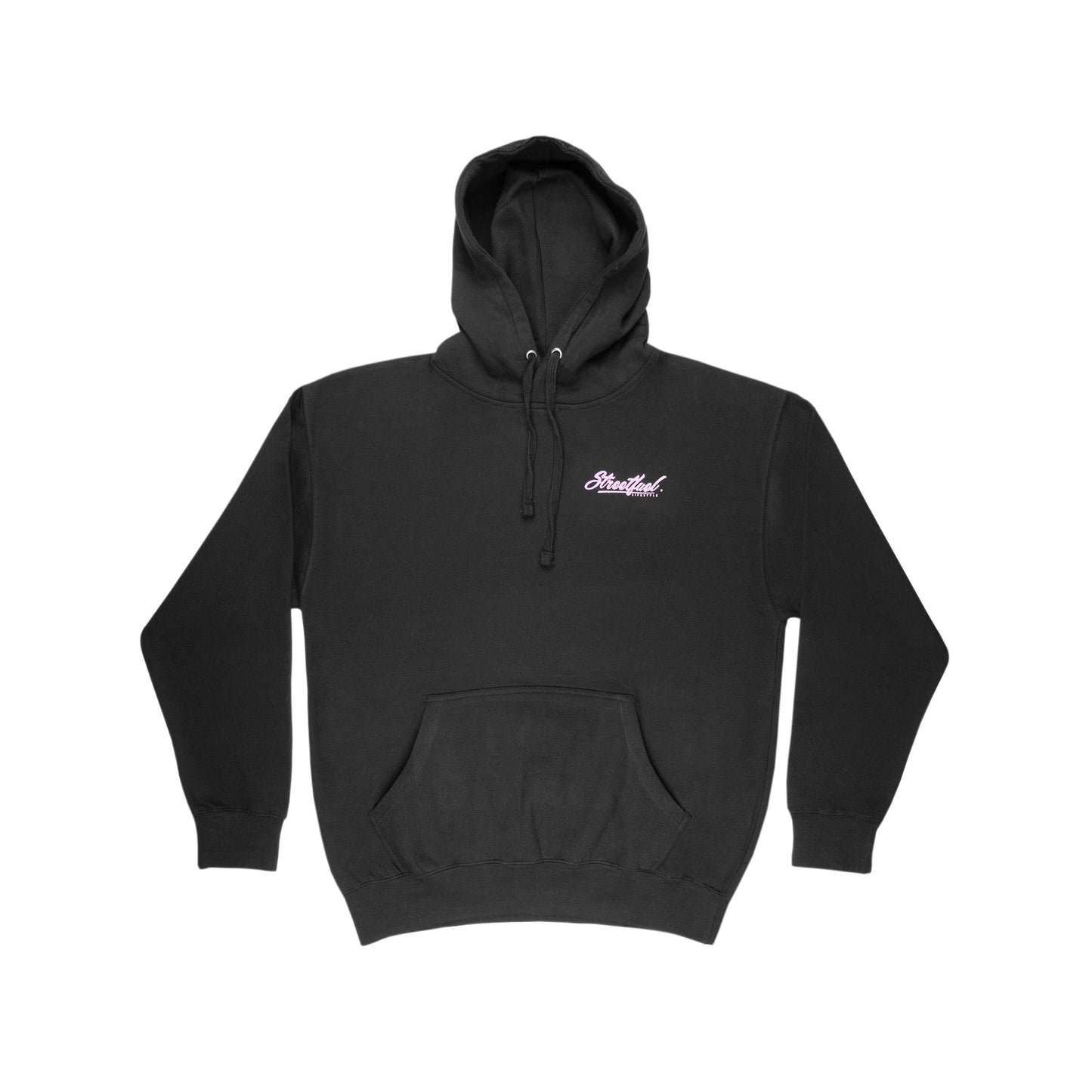 Black hoodie with pink Streetfuel logo on front