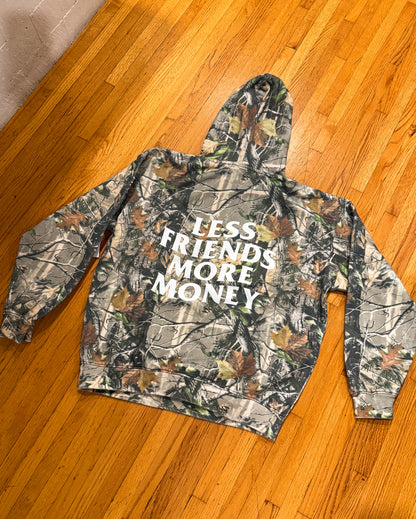LESS FRIENDS MORE MONEY PREMIUM CAMO 14oz HOODIE
