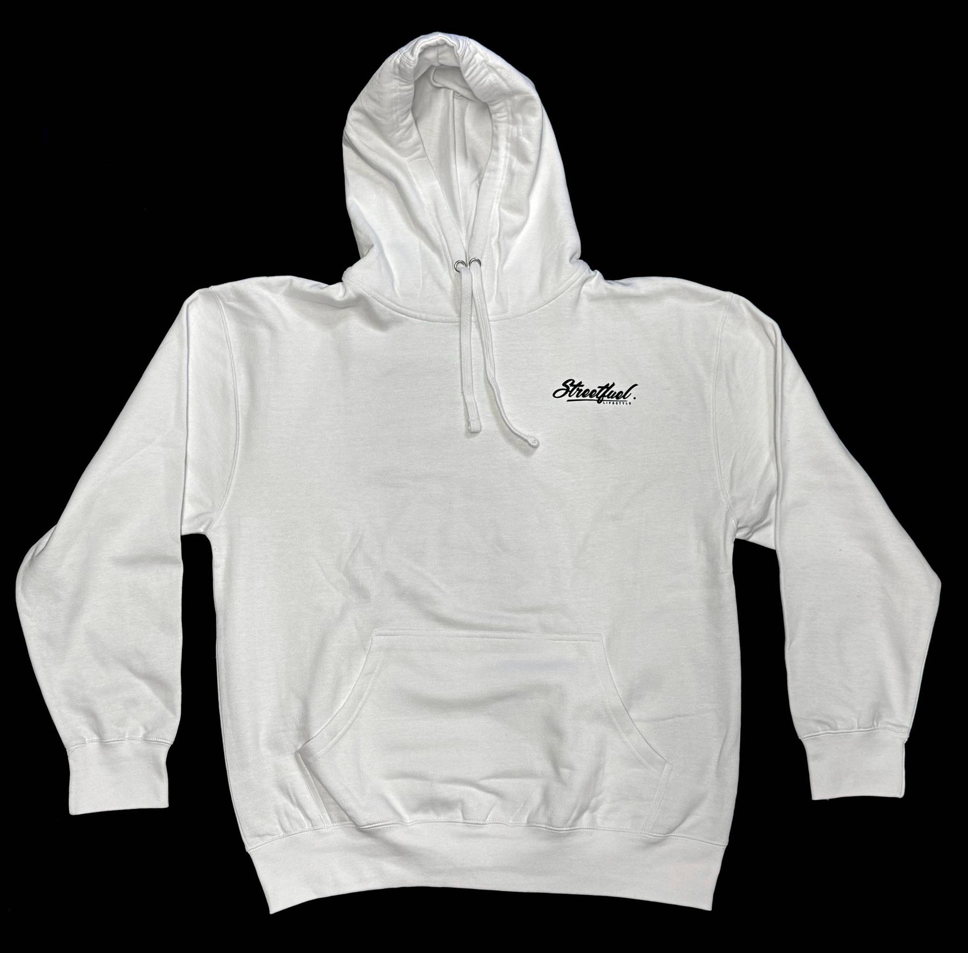 White hoodie with Streetfuel logo on front